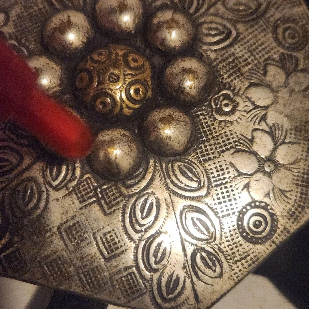 Vintage Octagonal Floral Etched Mixed Metal Belt Buckle Silver‎ Brass Tone Boho